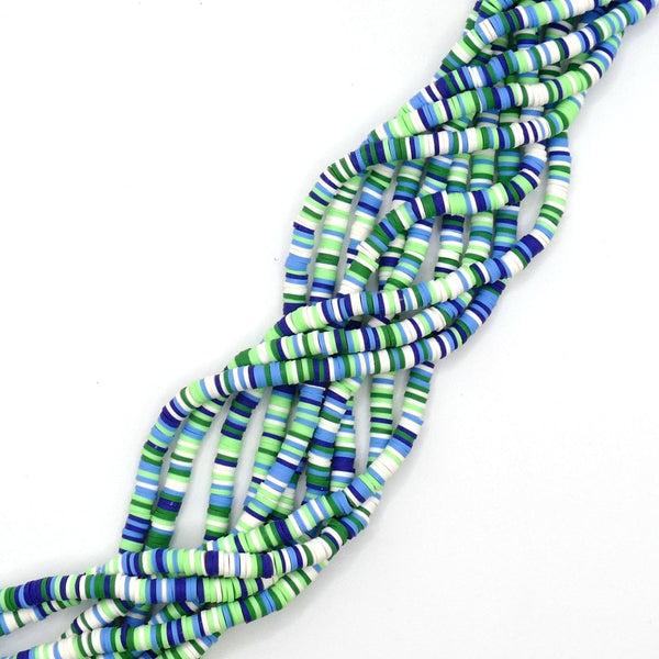 Polymer Clay Heishi Beads 6mm, flat round disc, blue/green