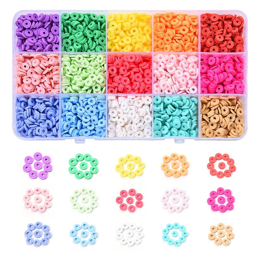 Polymer Clay Heishi Beads Kit, 6mm flat round disc, multicoloured, 15 colours / 2250pcs