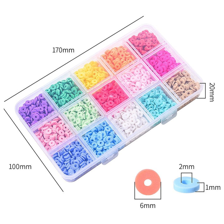 Polymer Clay Heishi Beads Kit, 6mm flat round disc, multicoloured, 15 colours / 2250pcs, additional photo