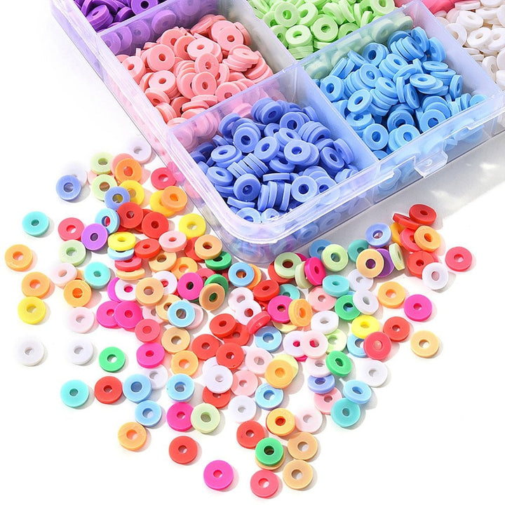 Polymer Clay Heishi Beads Kit, 6mm flat round disc, multicoloured, 15 colours / 2250pcs, additional photo