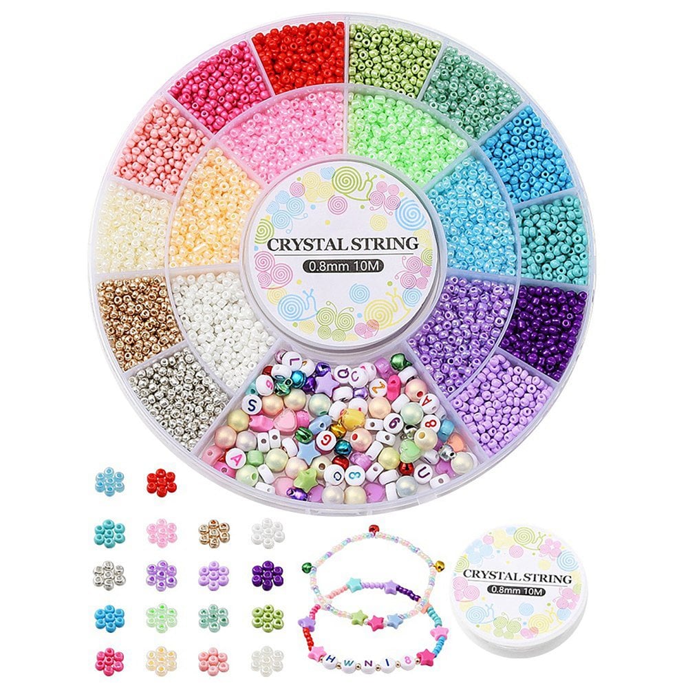 Seed Beads 3mm & Acrylic Beads Bracelet Kit w/Elastic Thread, multicoloured