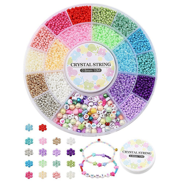 Seed Beads 3mm & Acrylic Beads Bracelet Kit w/Elastic Thread, multicoloured
