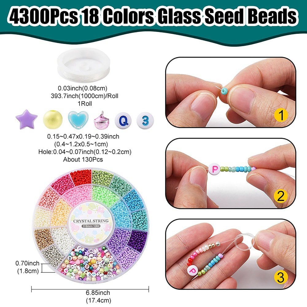 Seed Beads 3mm & Acrylic Beads Bracelet Kit w/Elastic Thread, multicoloured, additional photo