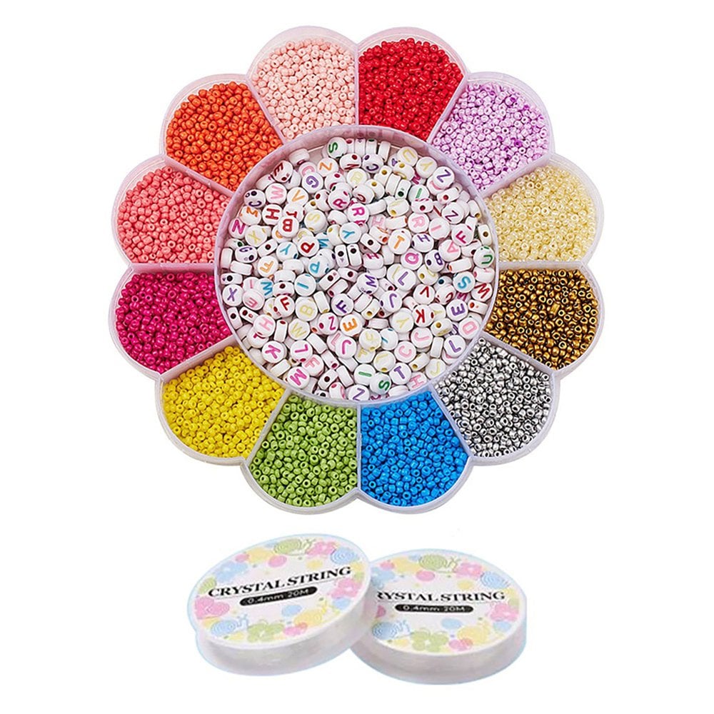 Seed Beads 2mm & Acrylic Letter Beads Bracelet Kit w/Elastic Thread, multicoloured