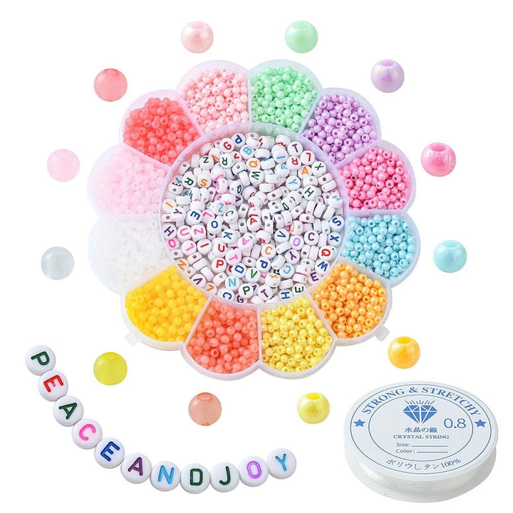 Round Acrylic Beads 3mm & Acrylic Letter Beads Bracelet Kit w/Elastic Thread, multicoloured