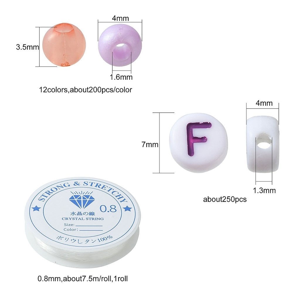 Round Acrylic Beads 3mm & Acrylic Letter Beads Bracelet Kit w/Elastic Thread, multicoloured, additional photo