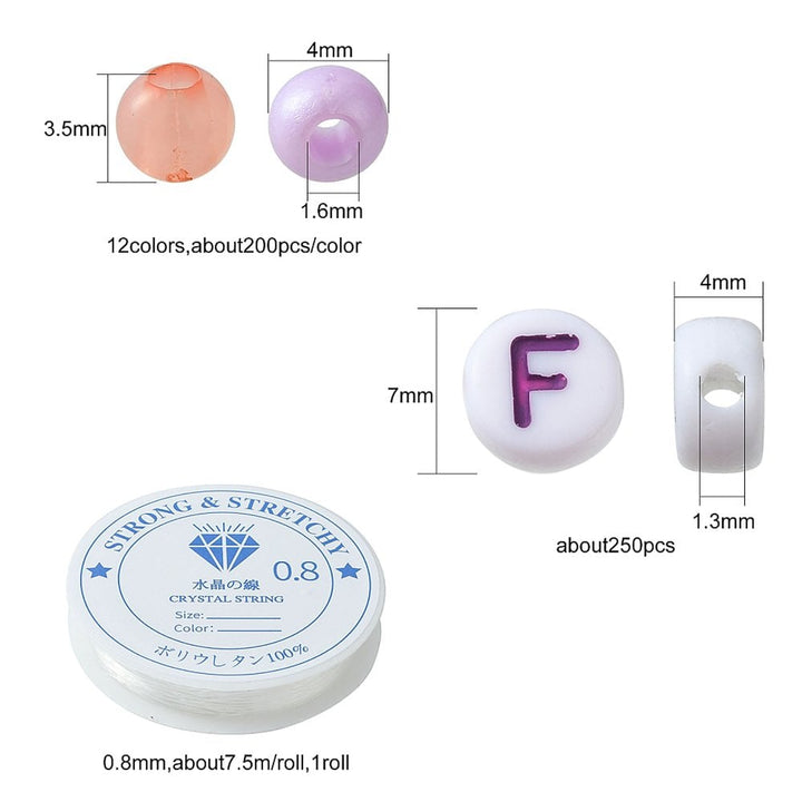 Round Acrylic Beads 3mm & Acrylic Letter Beads Bracelet Kit w/Elastic Thread, multicoloured, additional photo