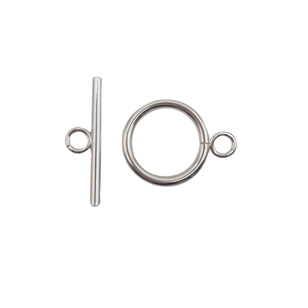 304 Stainless Steel Round Toggle Clasp 15mm, silver colour