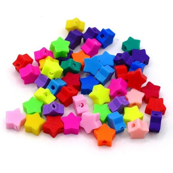 Polymer Clay Neon Stars 9mm Bead Mix, multicoloured