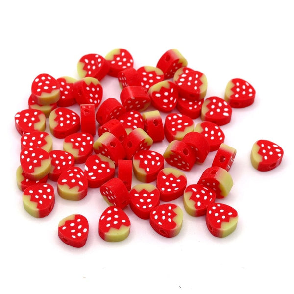 Polymer Clay Strawberries 10x8mm Bead Mix, red/white