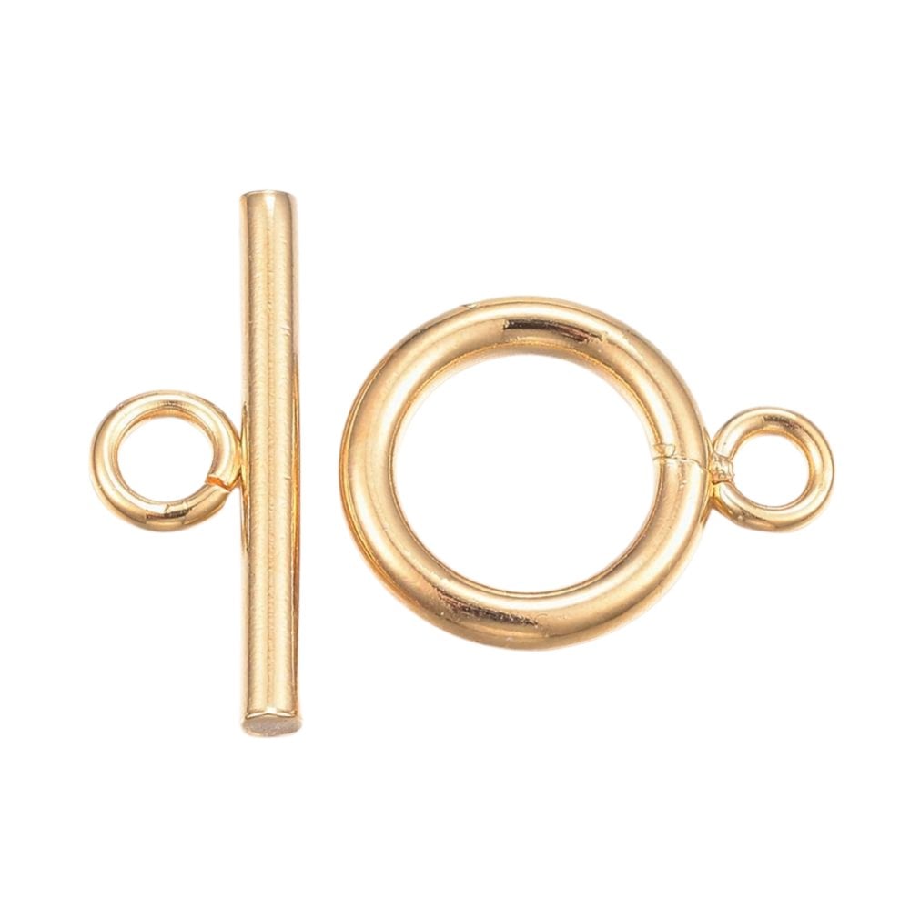 304 Stainless Steel Round Toggle Clasp 12mm, gold colour