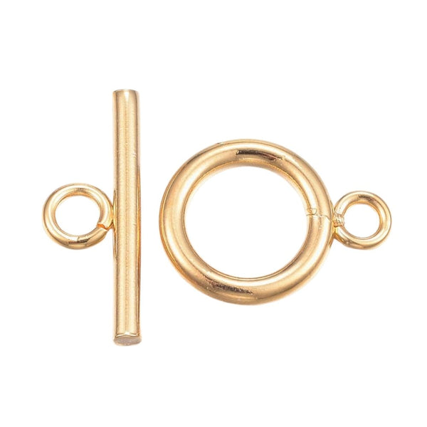304 Stainless Steel Round Toggle Clasp 12mm, gold colour