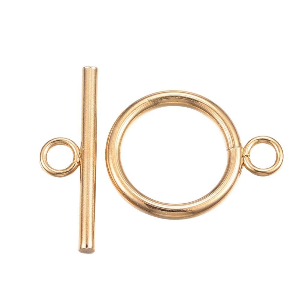 304 Stainless Steel Round Toggle Clasp 16mm, gold colour