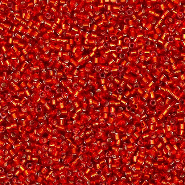 Miyuki 11/0 Delica Seed Beads, silver lined red/orange (DB043)