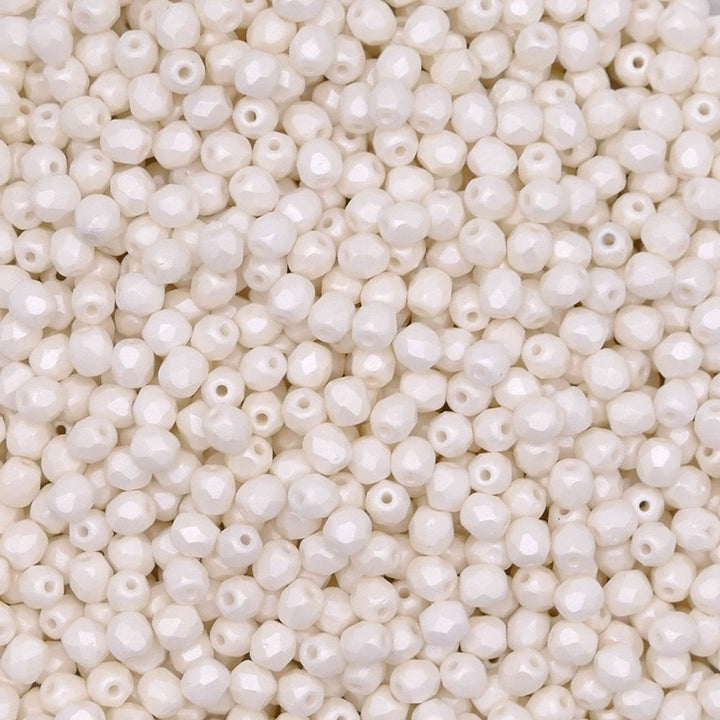 4mm Czech Faceted Round Glass Bead, pastel white