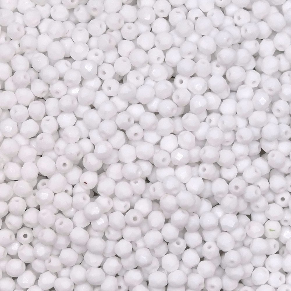 4mm Czech Faceted Round Glass Bead, opaque white