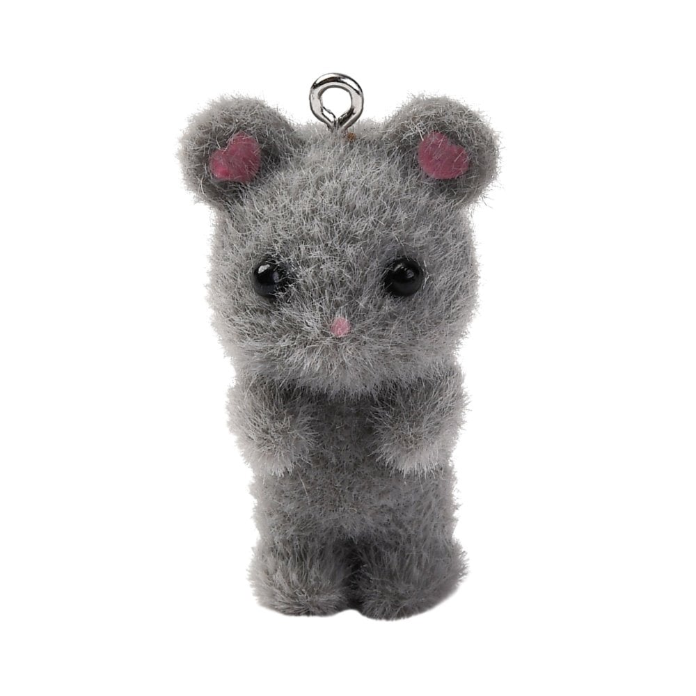 Flocked Resin Mouse Pendant 37mm, grey