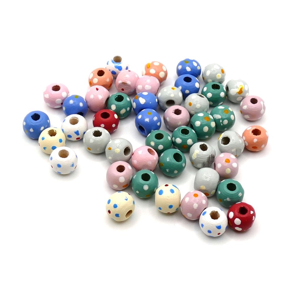 Wooden Maple Wood Polka Dot Beads 10mm, pastels