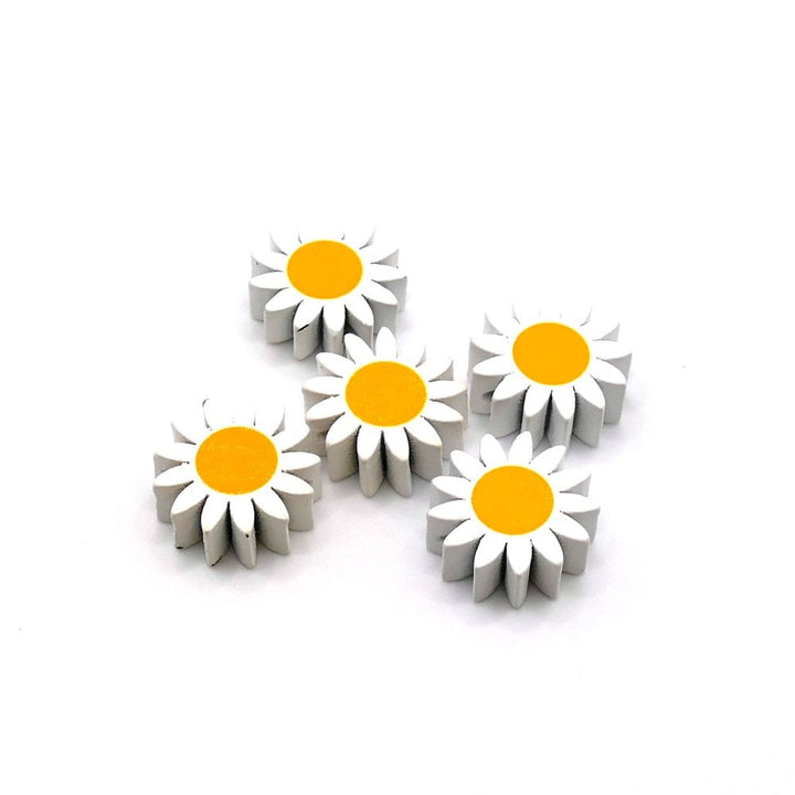 Wooden Sunflower Beads 22mm, white/yellow