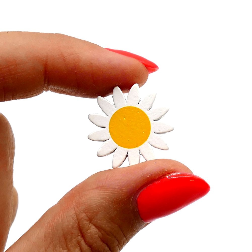 Wooden Sunflower Beads 22mm, white/yellow, additional photo