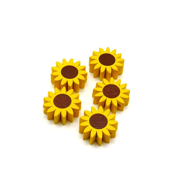 Wooden Sunflower Beads 22mm, yellow/brown
