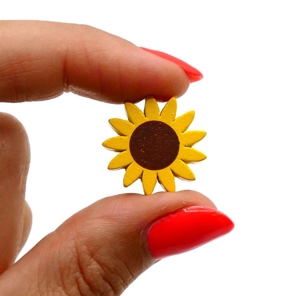 Wooden Sunflower Beads 22mm, yellow/brown, additional photo