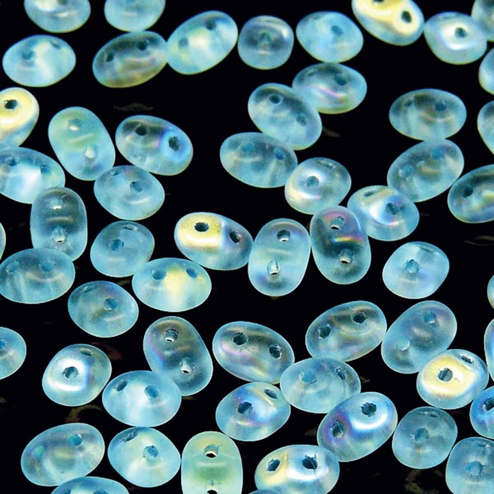 Matubo SuperDuo Czech Beads 2.5x5mm, aqua AB matte