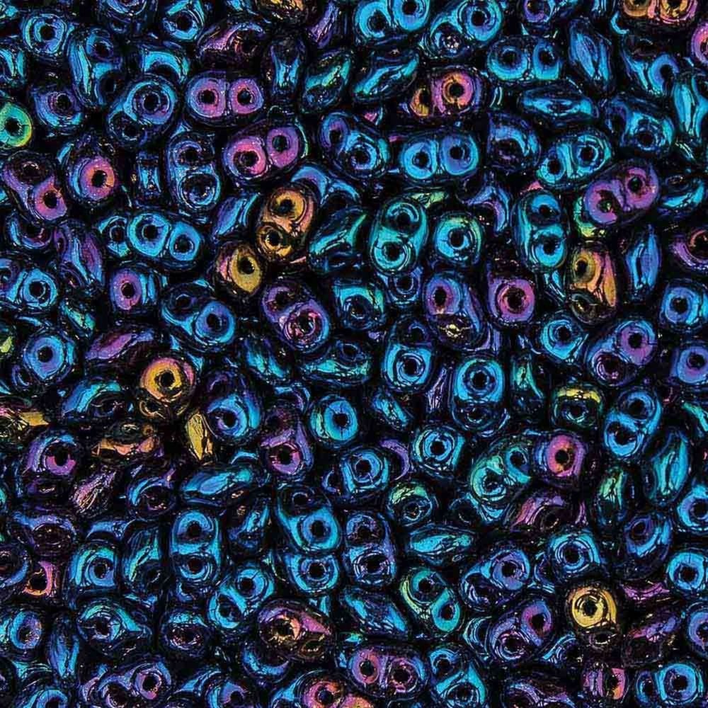 Matubo SuperDuo Czech Beads 2.5x5mm, jet blue iris