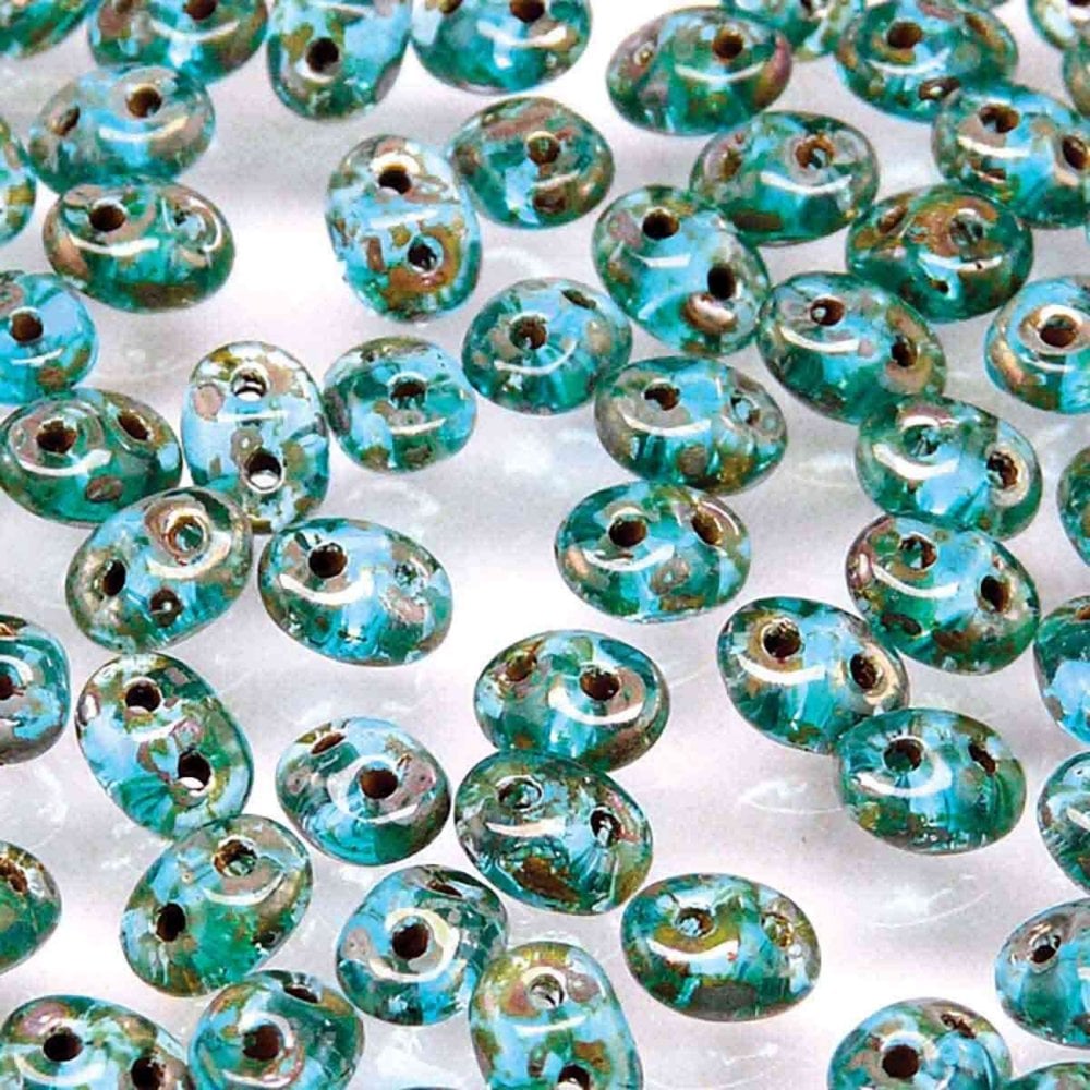 Matubo SuperDuo Czech Beads 2.5x5mm, aqua picasso