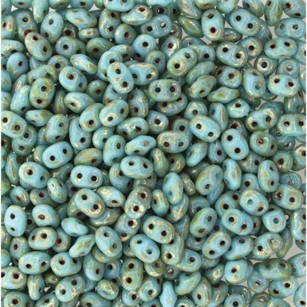 Matubo SuperDuo Czech Beads 2.5x5mm, turquoise blue picasso