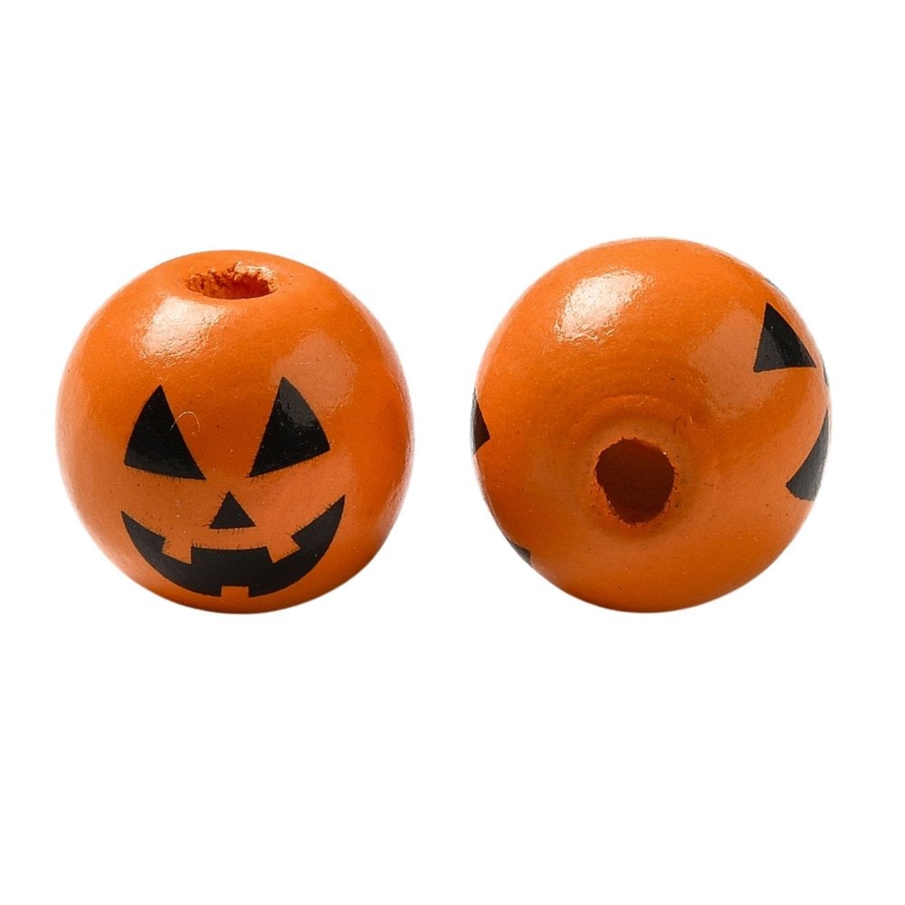 Pumpkin Face Wooden Beads 16mm, orange, additional photo
