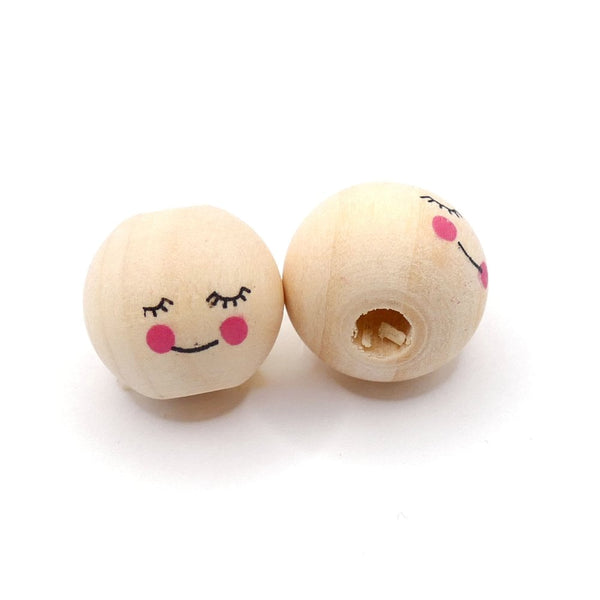 Wooden Sleepy Doll Beads 15mm, natural