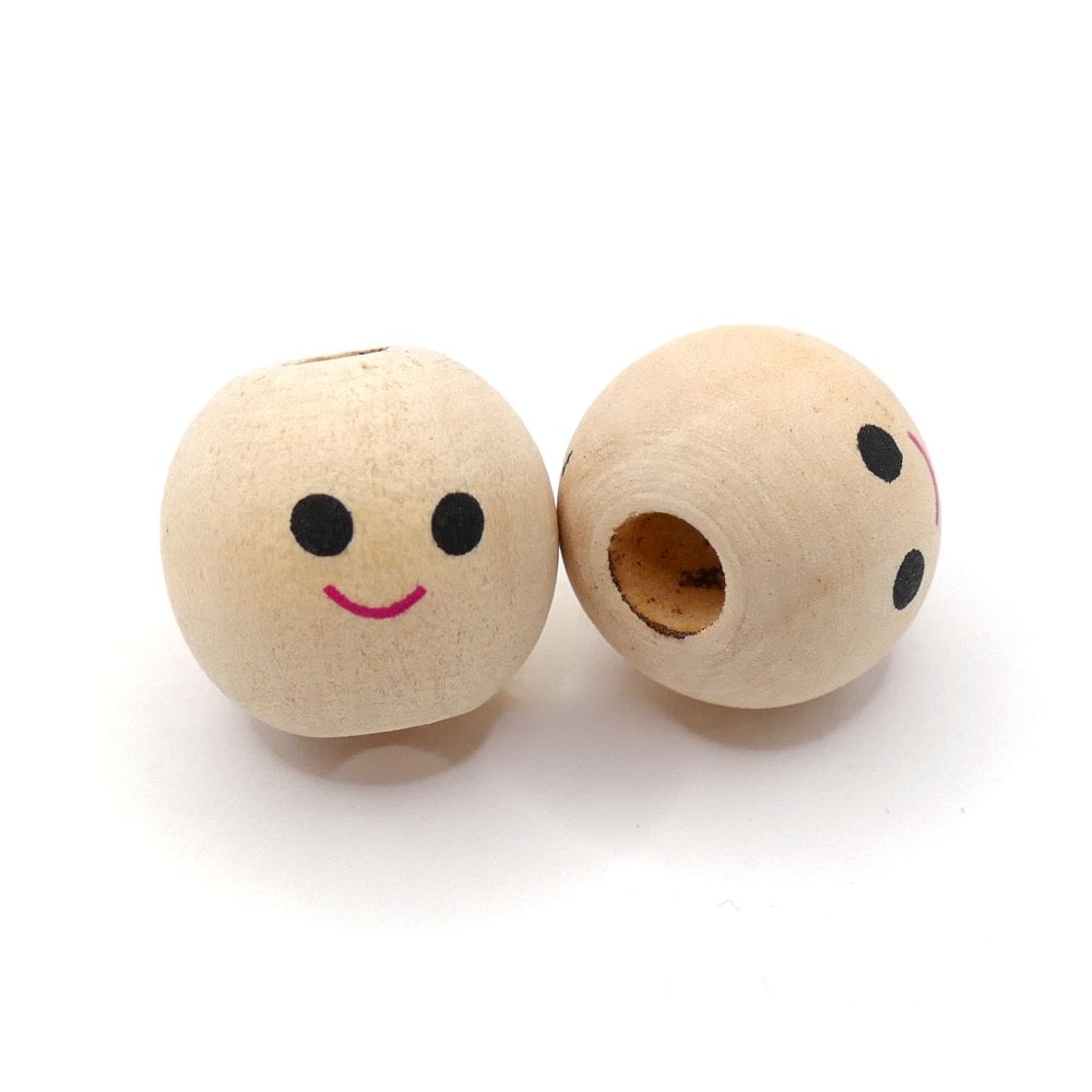Wooden Doll Face Beads 18mm, natural
