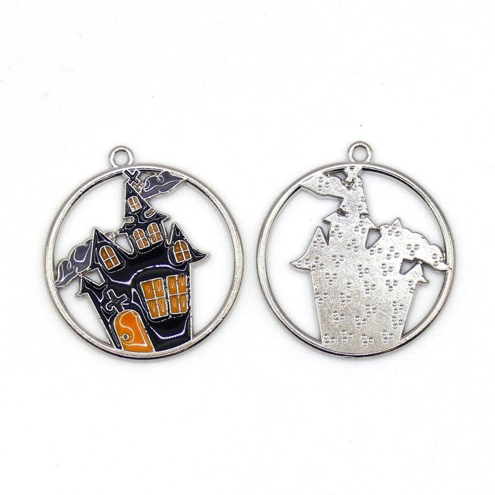 Enamel Spooky Castle Pendant 22mm, black/silver, additional photo