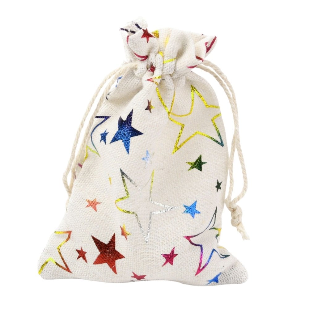 Gift Bag w/Drawstring 14x10cm Burlap, rainbow stars
