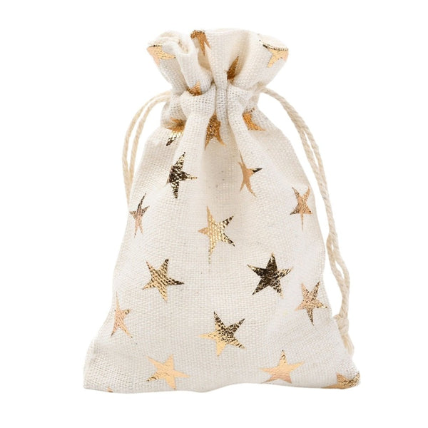 Gift Bag w/Drawstring 14x10cm Burlap, rose gold stars