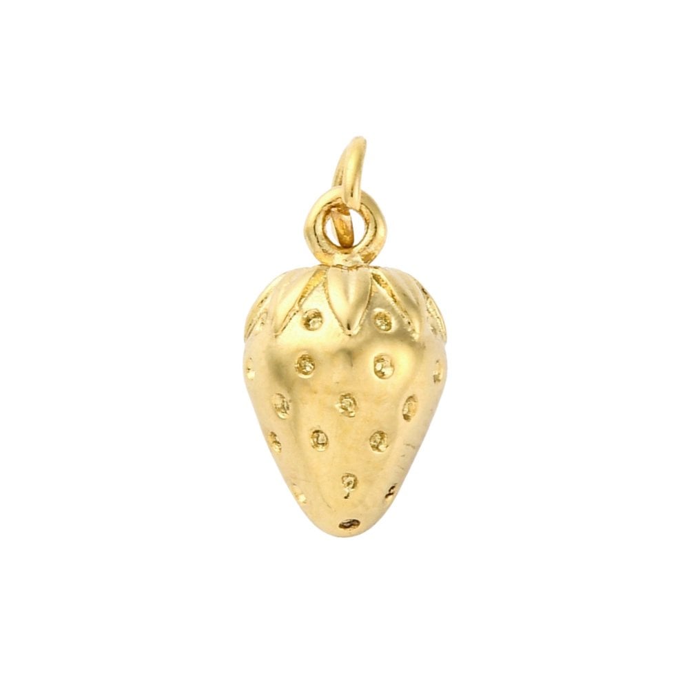 304 Stainless Steel Strawberry Charm 14x8mm, 18k-gold-plated