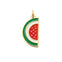 304 Stainless Steel Enamel Watermelon Slice Charm 14x8mm, 18k-gold-plated
