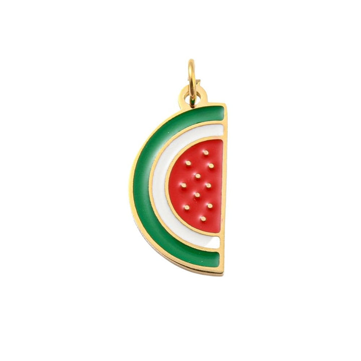 304 Stainless Steel Enamel Watermelon Slice Charm 14x8mm, 18k-gold-plated