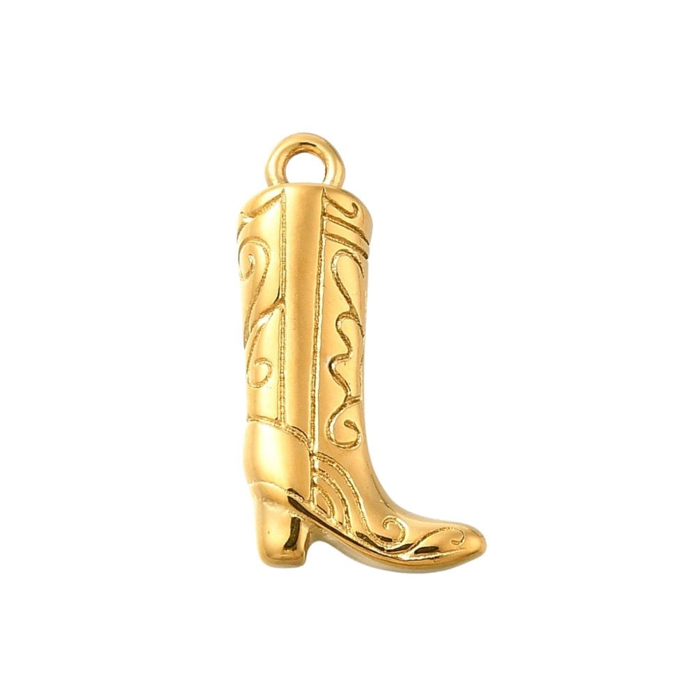 304 Stainless Steel Cowboy Boot Charm 20x11mm, 18k-gold-plated