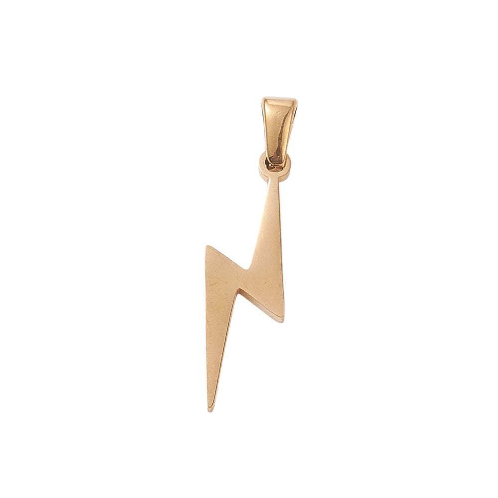 304 Stainless Steel Lightning w/bail Charm 25x9mm, 18k-gold-plated