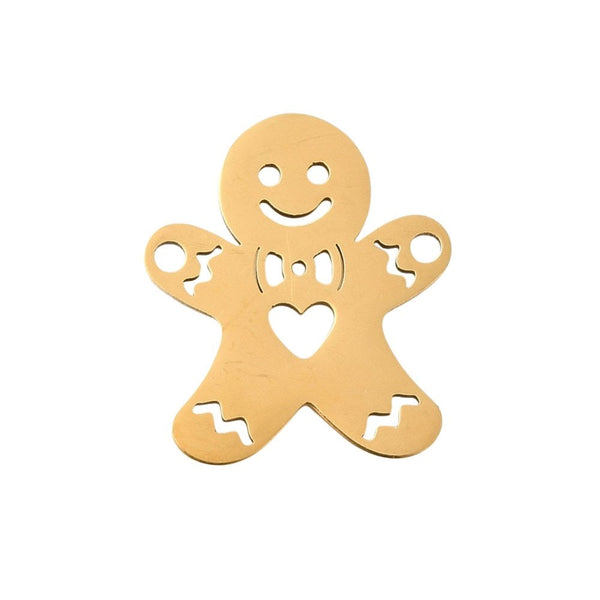 201 Stainless Steel Gingerbread Man Charm 17x14mm, golden-plated