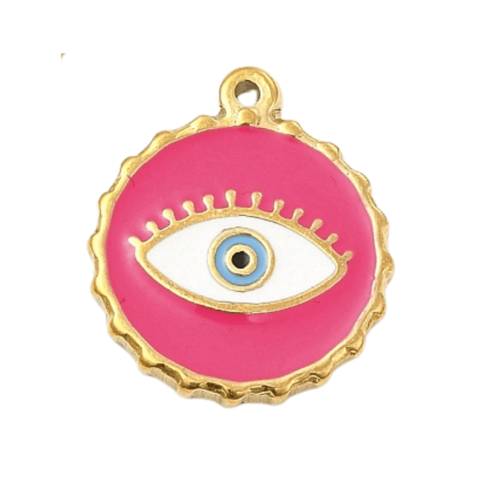 201 Stainless Steel Enamel Eye Charm 20mm, golden-plated