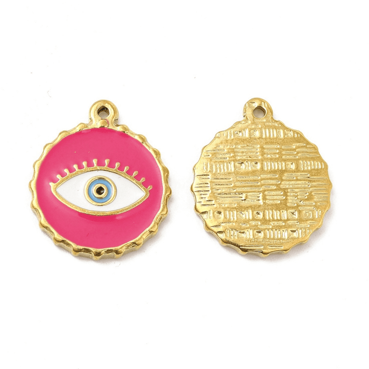 201 Stainless Steel Enamel Eye Charm 20mm, golden-plated, additional photo