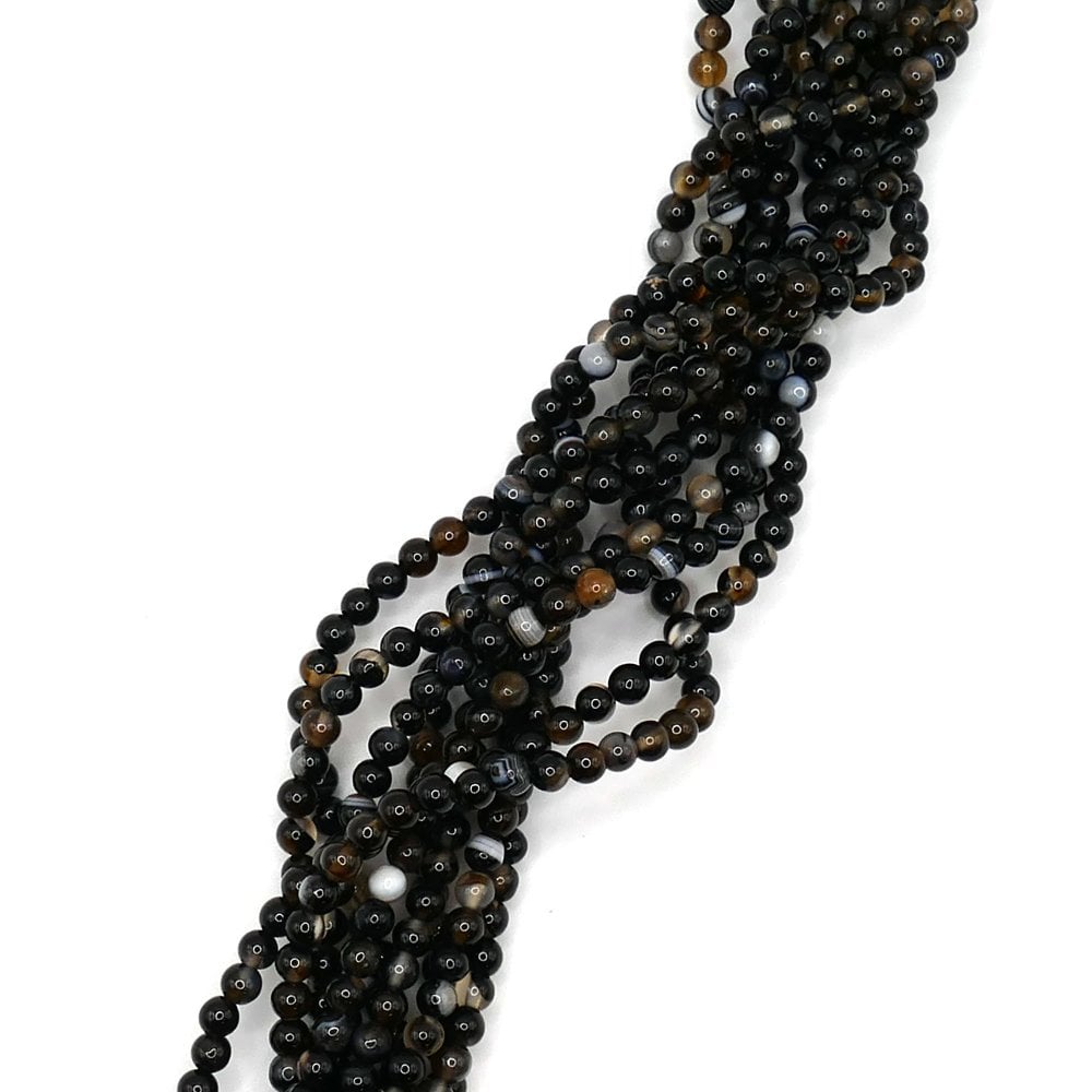 White Stripe Black Agate Plain Round 6mm