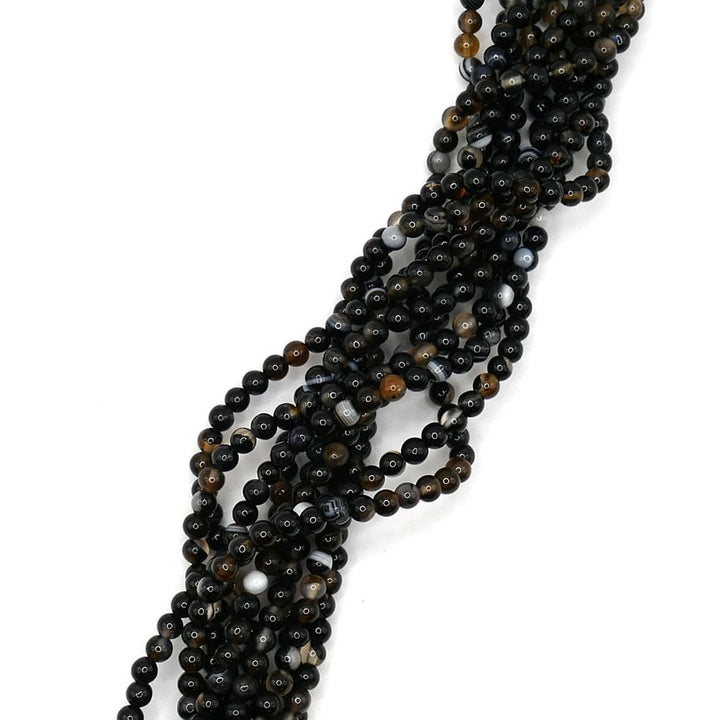 White Stripe Black Agate Plain Round 6mm