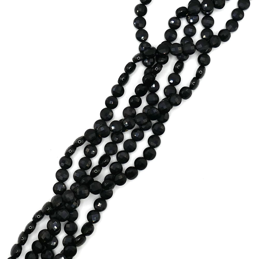 Black Agate Faceted Coins 6x4mm