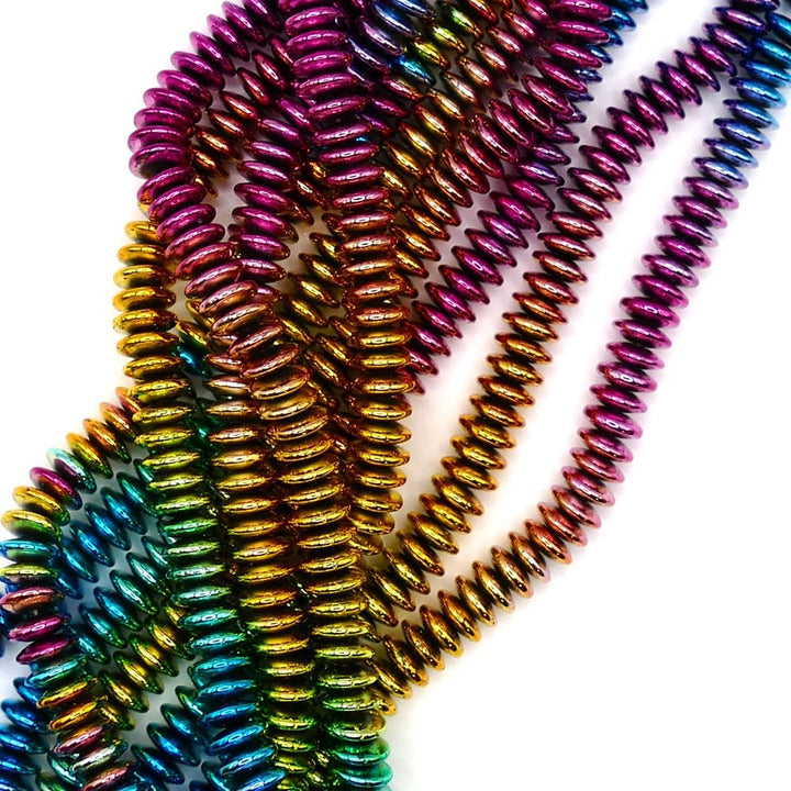 Hematite Rondelles Semi Precious Stones, 4x10mm, rainbow