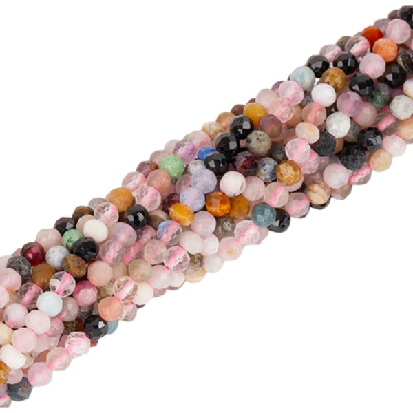 Mixed Gemstone Faceted Round Beads 3mm