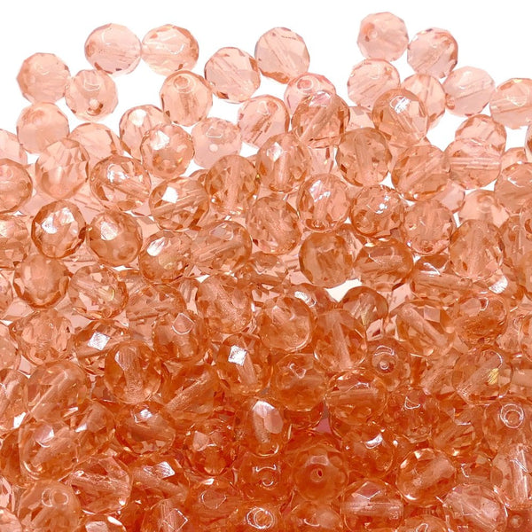 8mm Czech Faceted Round Glass Bead, rosaline